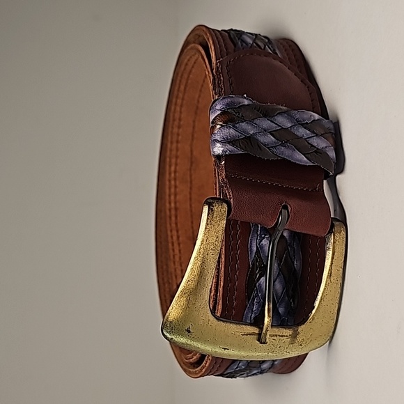 Vintage Catherine Dial Easley Leather Belt Brown Blue Braided Weave Texas L main image 6